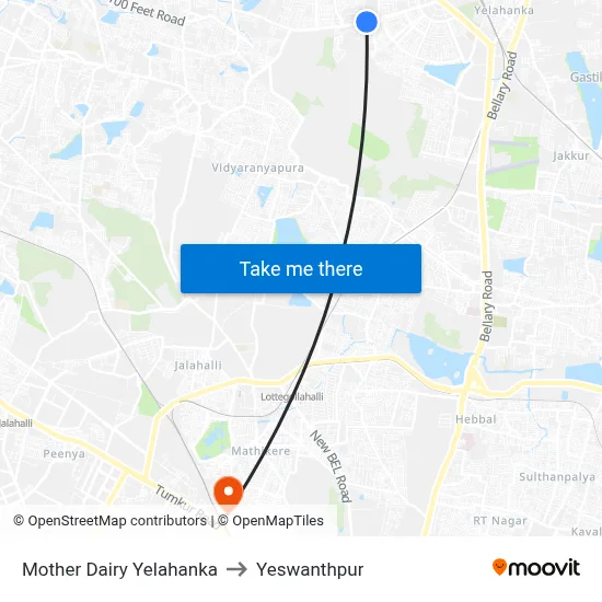 Mother Dairy Yelahanka to Yeswanthpur map