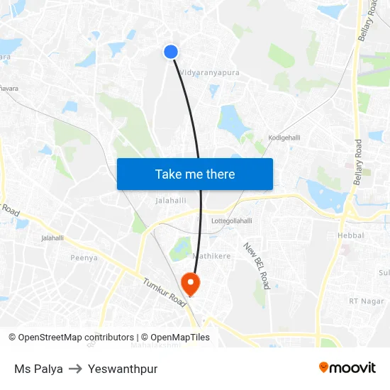 Ms Palya to Yeswanthpur map