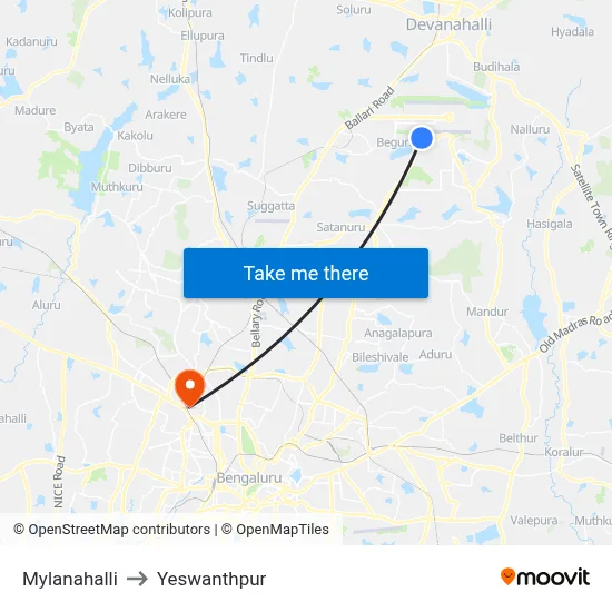 Mylanahalli to Yeswanthpur map