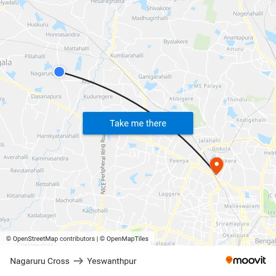 Nagaruru Cross to Yeswanthpur map
