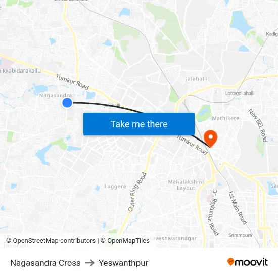 Nagasandra Cross to Yeswanthpur map