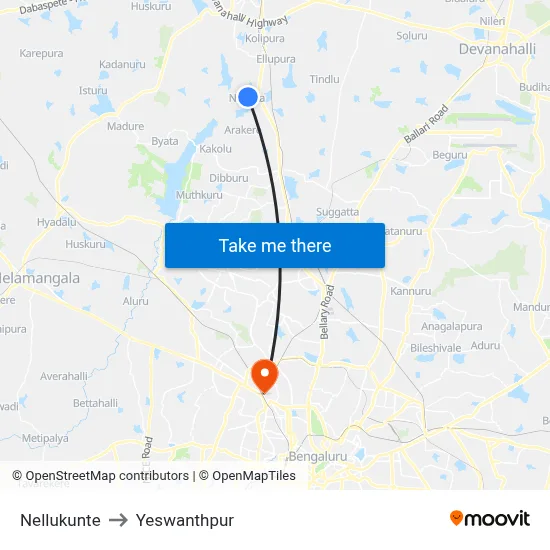 Nellukunte to Yeswanthpur map