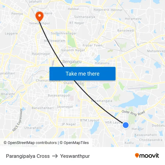 Parangipalya Cross to Yeswanthpur map