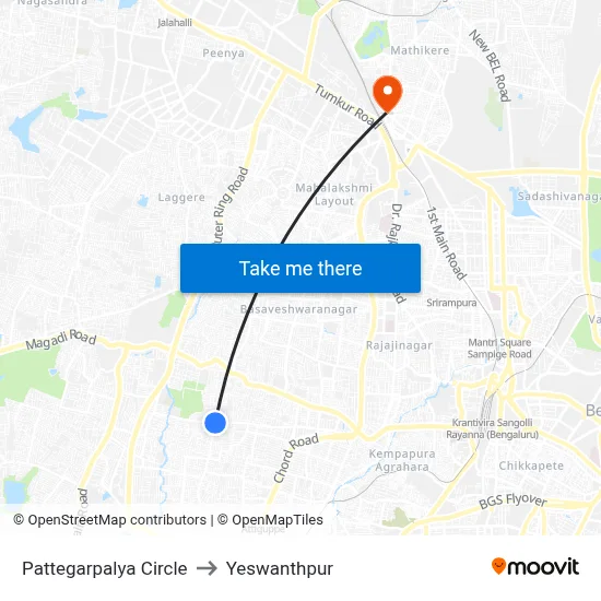 Pattegarpalya Circle to Yeswanthpur map