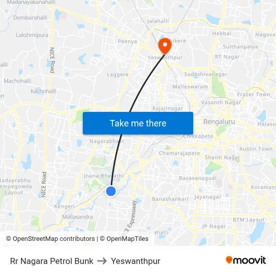 Rr Nagara Petrol Bunk to Yeswanthpur map