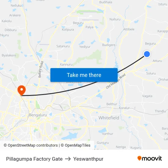 Pillagumpa Factory Gate to Yeswanthpur map
