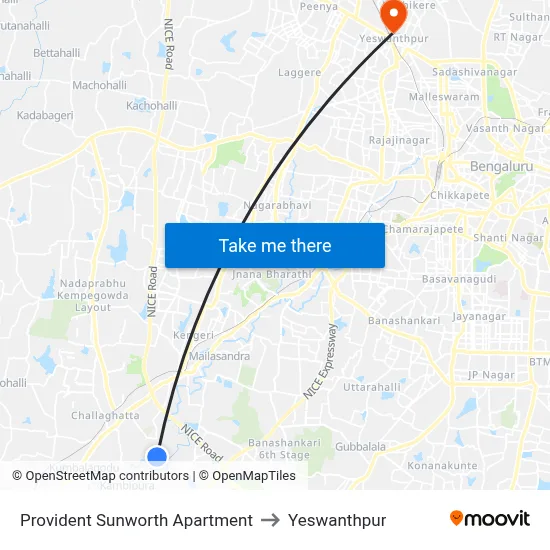 Provident Sunworth Apartment to Yeswanthpur map