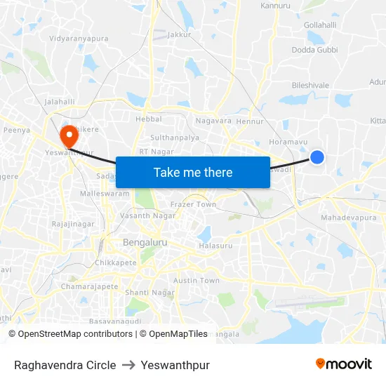 Raghavendra Circle to Yeswanthpur map
