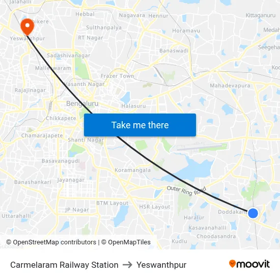 Carmelaram Railway Station to Yeswanthpur map