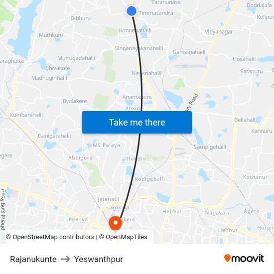 Rajanukunte to Yeswanthpur map