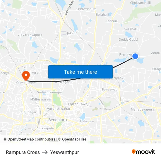 Rampura Cross to Yeswanthpur map