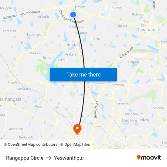 Rangappa Circle to Yeswanthpur map
