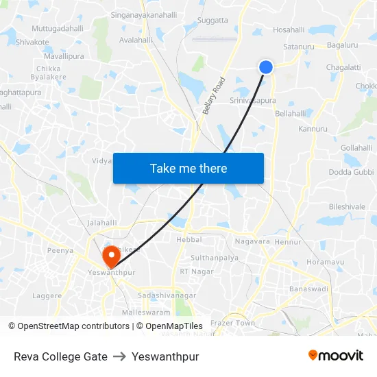 Reva College Gate to Yeswanthpur map