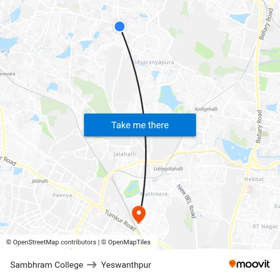 Sambhram College to Yeswanthpur map