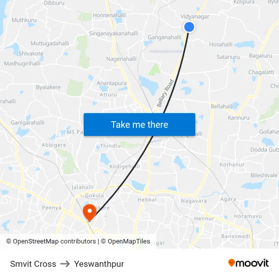 Smvit Cross to Yeswanthpur map