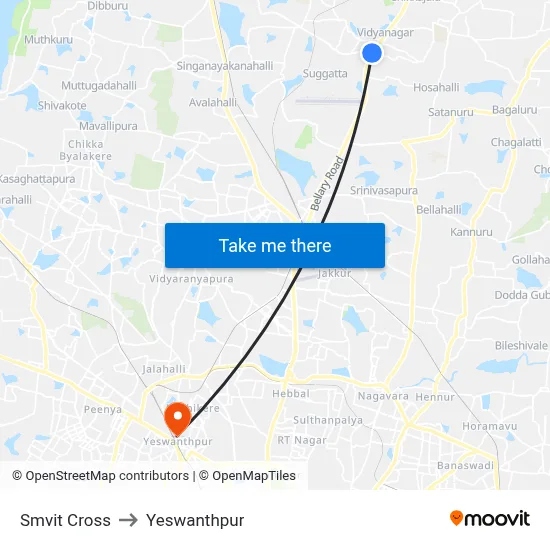 Smvit Cross to Yeswanthpur map