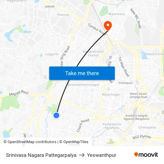 Srinivasa Nagara Pattegarpalya to Yeswanthpur map