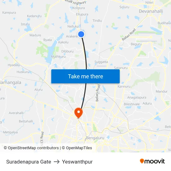 Suradenapura Gate to Yeswanthpur map