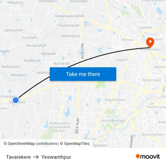 Tavarekere to Yeswanthpur map