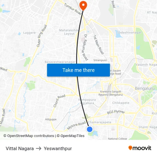 Vittal Nagara to Yeswanthpur map