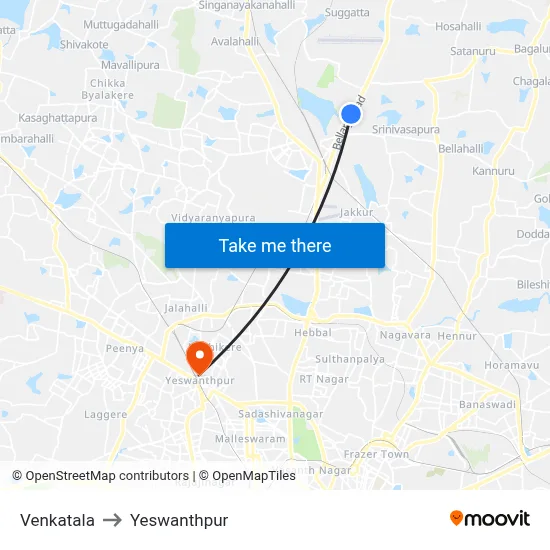 Venkatala to Yeswanthpur map