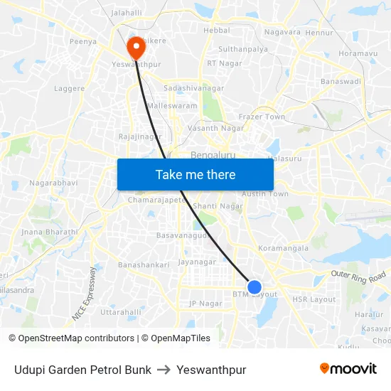 Udupi Garden Petrol Bunk to Yeswanthpur map