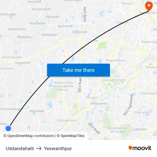 Uddandahalli to Yeswanthpur map