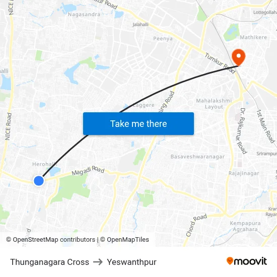 Thunganagara Cross to Yeswanthpur map