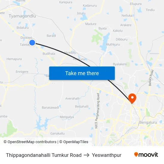 Thippagondanahalli Tumkur Road to Yeswanthpur map