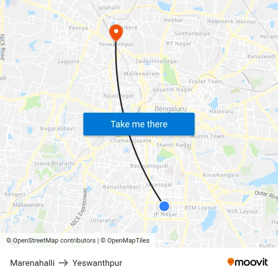 Marenahalli to Yeswanthpur map