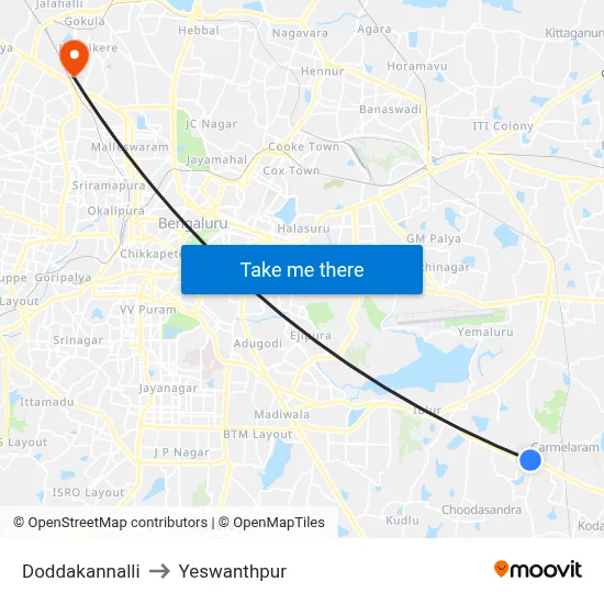 Doddakannalli to Yeswanthpur map