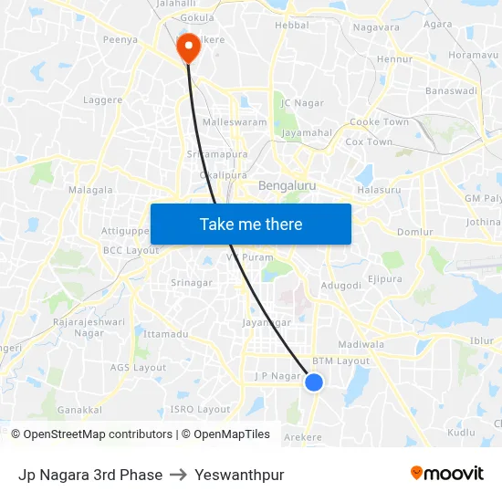 Jp Nagara 3rd Phase to Yeswanthpur map