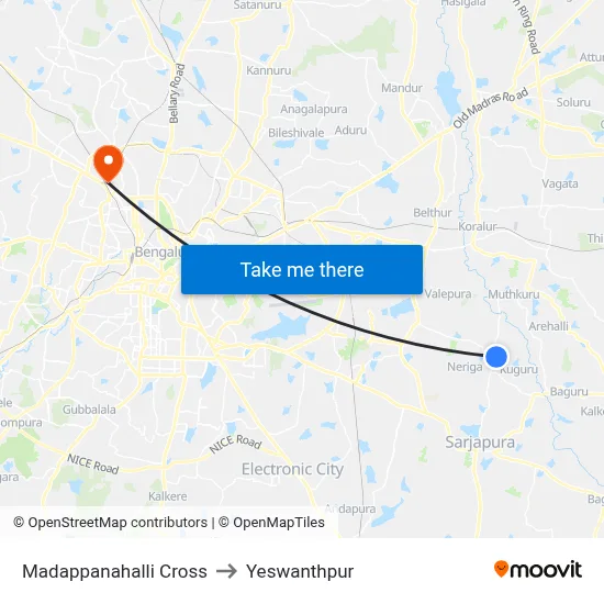 Madappanahalli Cross to Yeswanthpur map