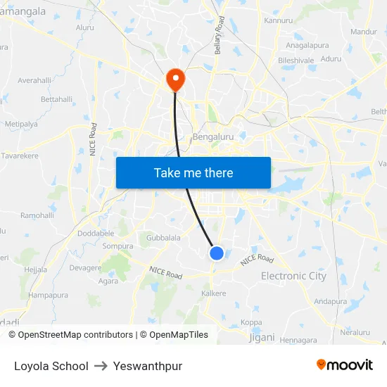 Loyola School to Yeswanthpur map
