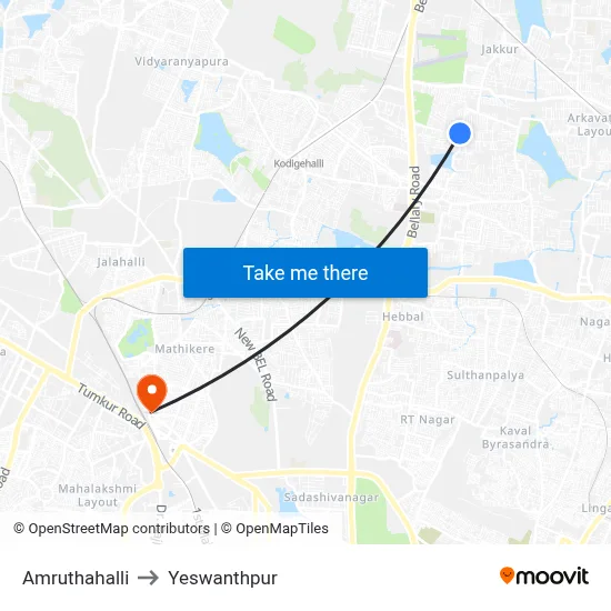 Amruthahalli to Yeswanthpur map