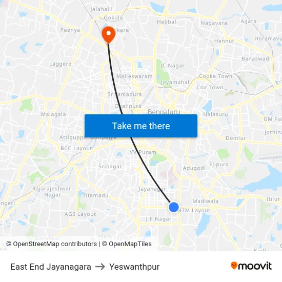 East End Jayanagara to Yeswanthpur map