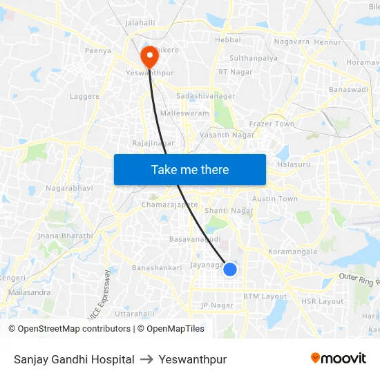 Sanjay Gandhi Hospital to Yeswanthpur map
