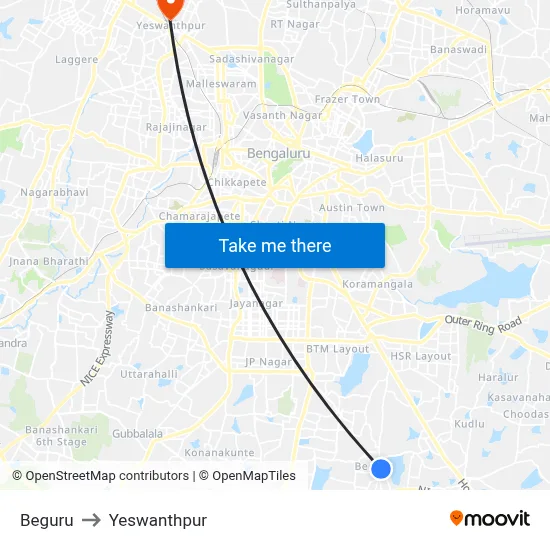 Beguru to Yeswanthpur map