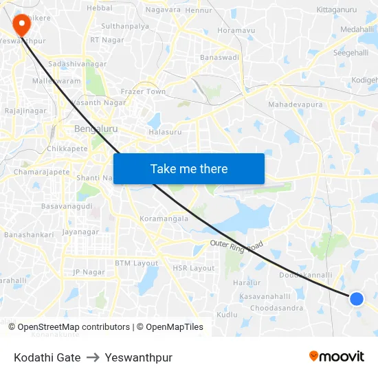 Kodathi Gate to Yeswanthpur map