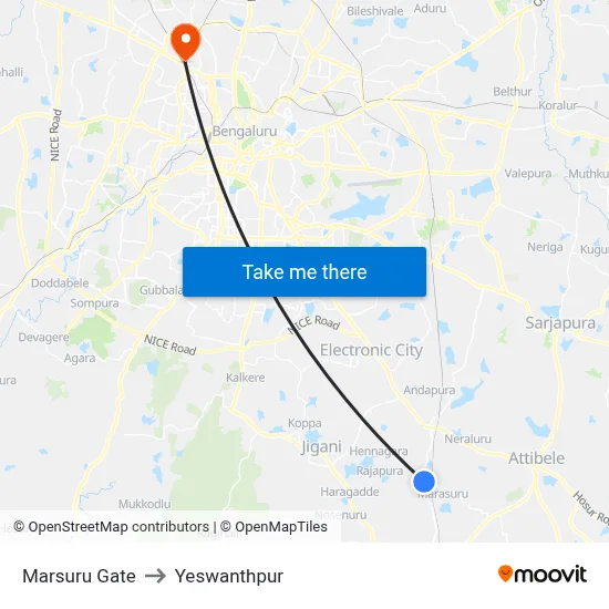 Marsuru Gate to Yeswanthpur map