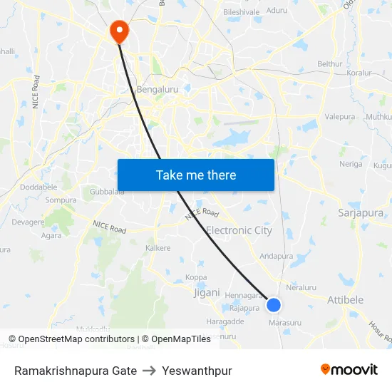 Ramakrishnapura Gate to Yeswanthpur map