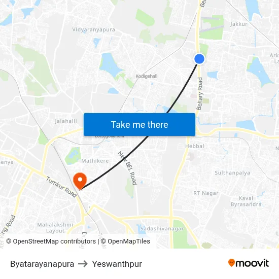 Byatarayanapura to Yeswanthpur map