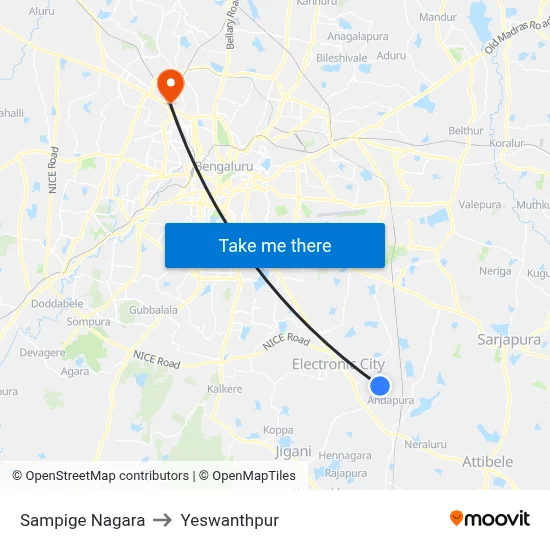 Sampige Nagara to Yeswanthpur map