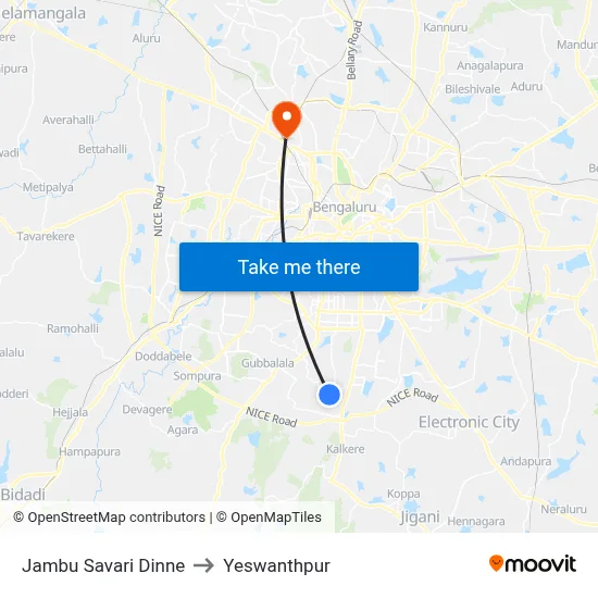 Jambu Savari Dinne to Yeswanthpur map