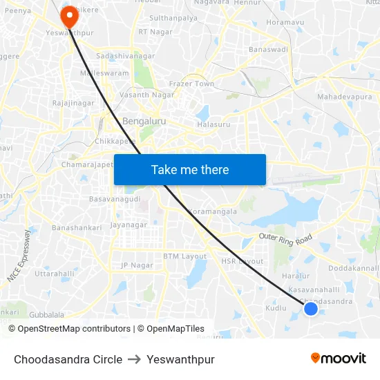 Choodasandra Circle to Yeswanthpur map