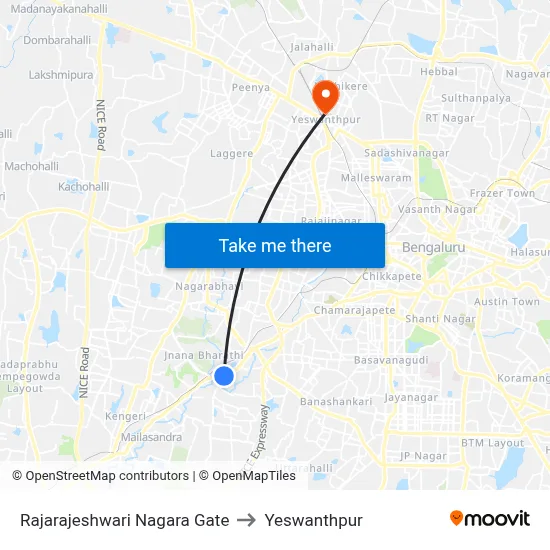 Rajarajeshwari Nagara Gate to Yeswanthpur map