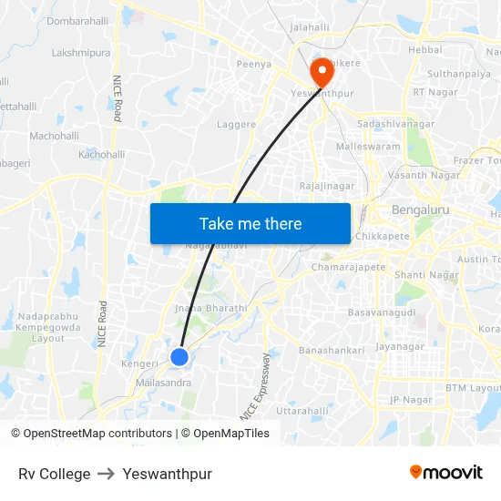 Rv College to Yeswanthpur map