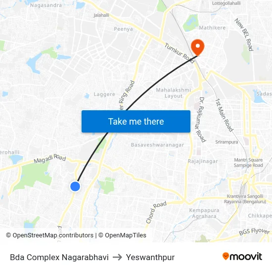 Bda Complex Nagarabhavi to Yeswanthpur map