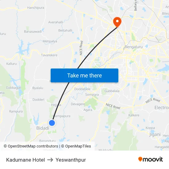 Kadumane Hotel to Yeswanthpur map