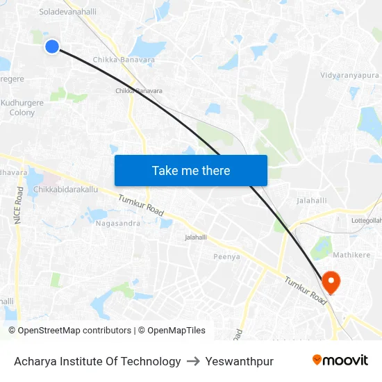 Acharya Institute Of Technology to Yeswanthpur map